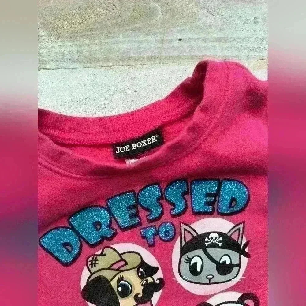 Joe Boxer Toddler Girls Cat And Dog Dress Up Glitter Sweatshirt Pink Size 2T - Picture 3 of 4